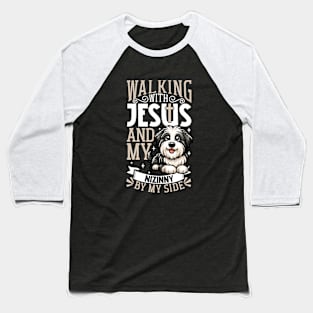 Jesus and dog - Polish Lowland Sheepdog Baseball T-Shirt